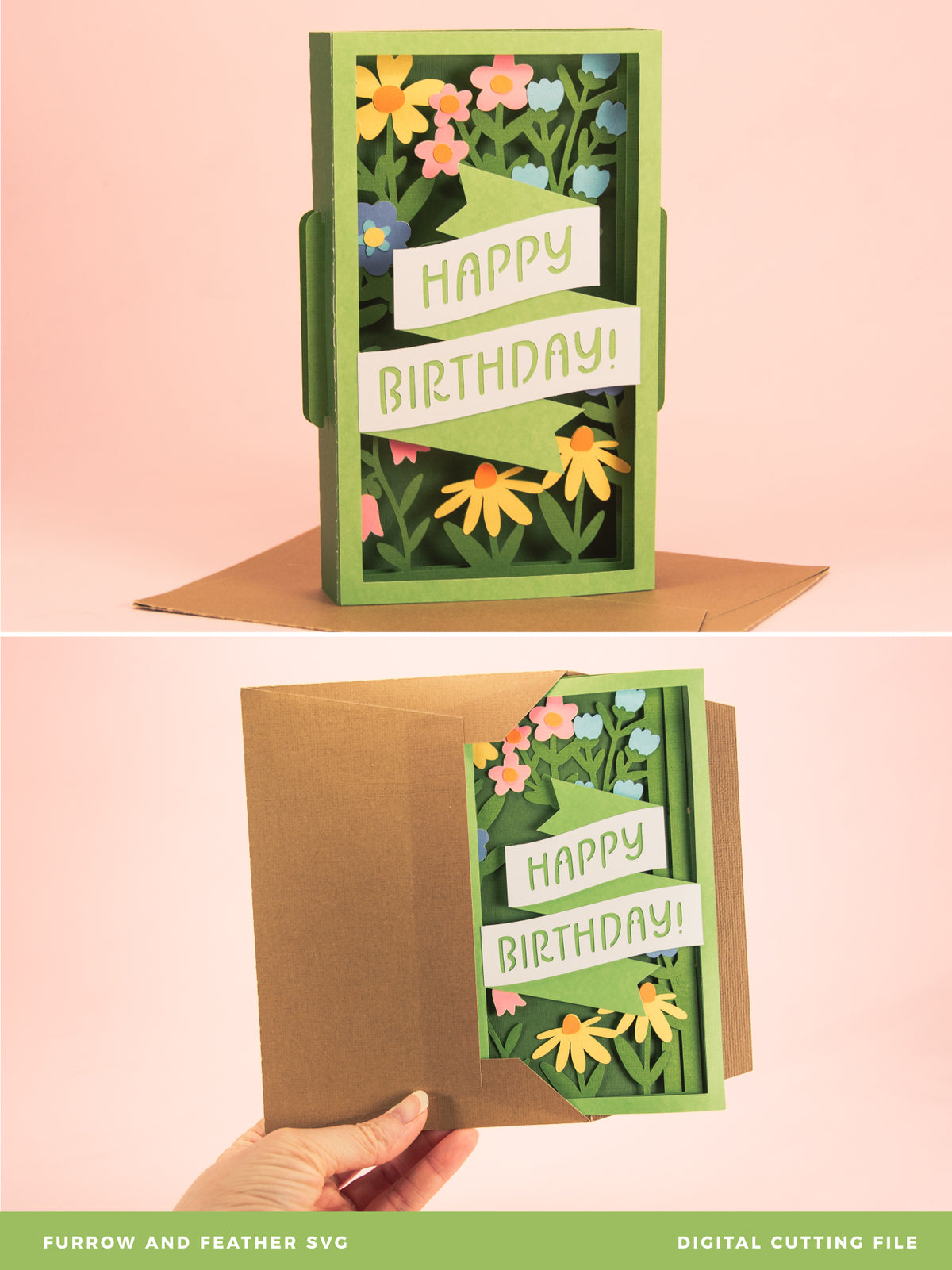 Floral Happy Birthday Card - 3D Birthday Card SVG