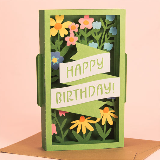 Floral Happy Birthday Card - 3D Birthday Card SVG