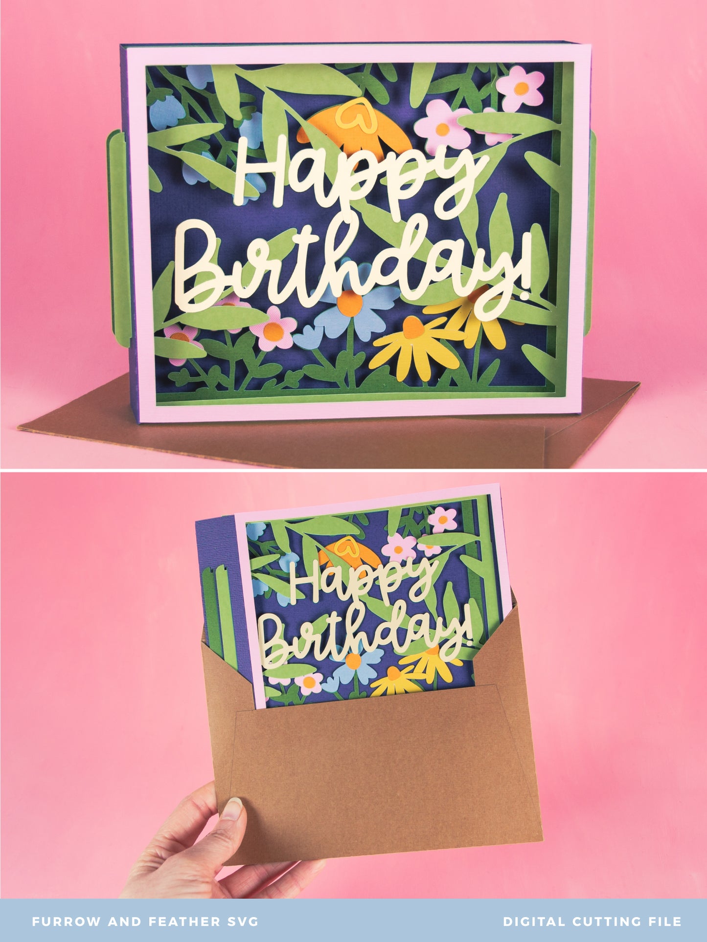 Birthday Card Layered with Flowers - 3D Birthday Card SVG