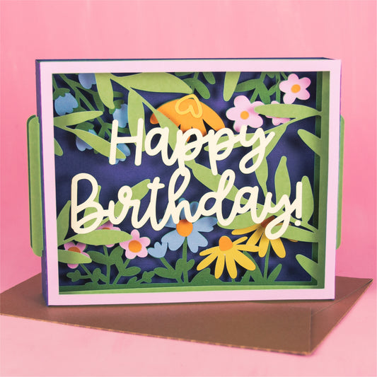 Birthday Card Layered with Flowers - 3D Birthday Card SVG