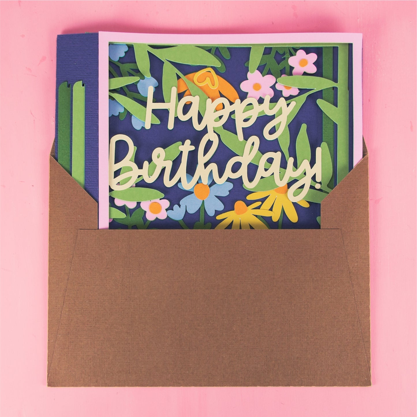 Birthday Card Layered with Flowers - 3D Birthday Card SVG