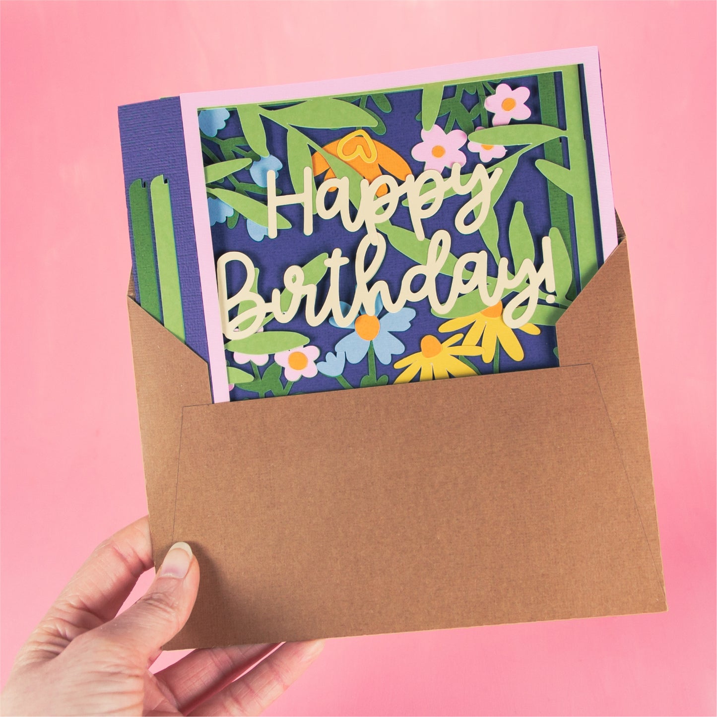 Birthday Card Layered with Flowers - 3D Birthday Card SVG