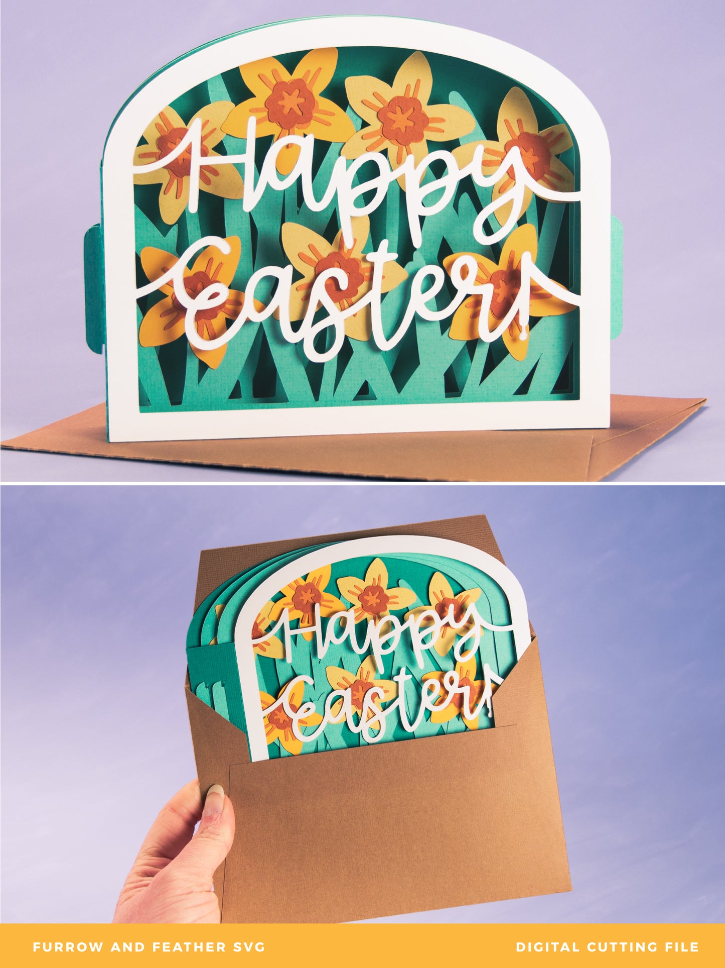 Daffodils Happy Easter Card - Shadow Box Card SVG