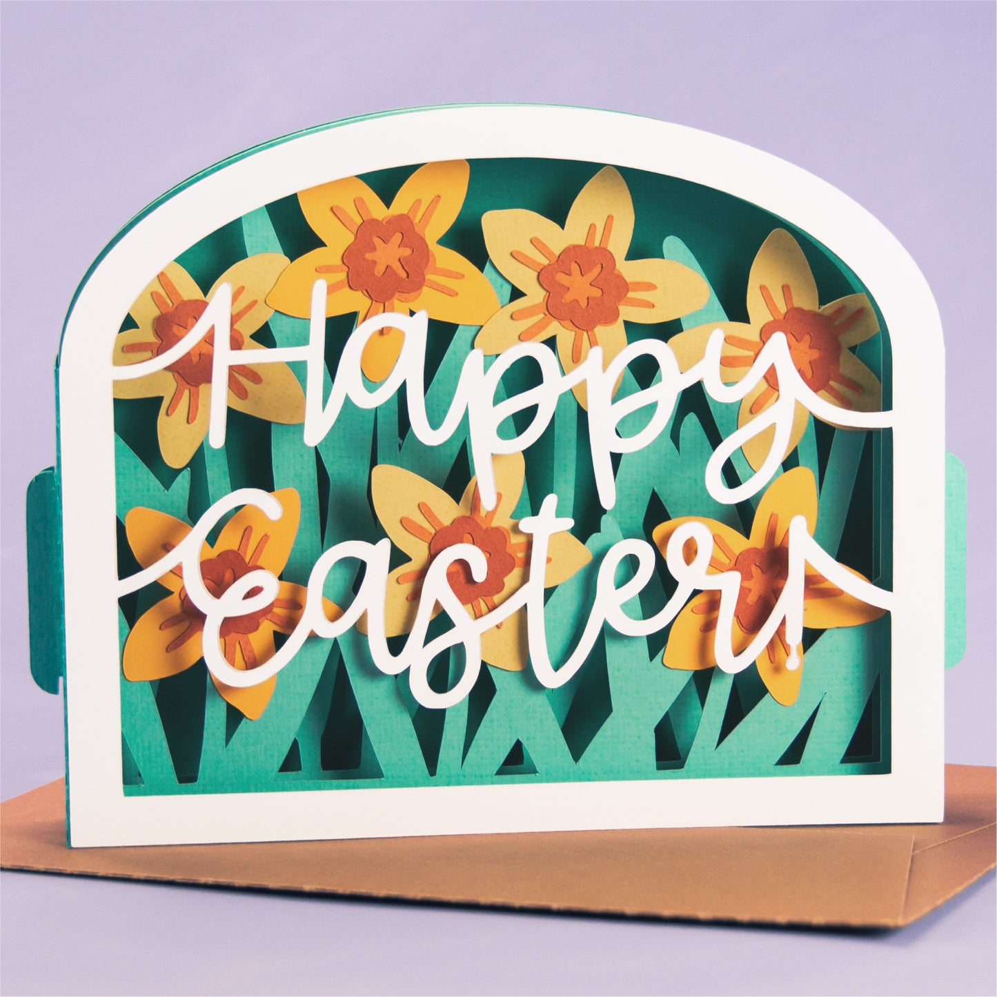 Daffodils Happy Easter Card - Shadow Box Card SVG