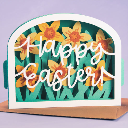 Daffodils Happy Easter Card - Shadow Box Card SVG