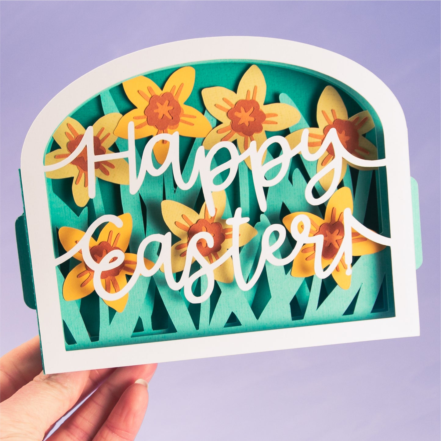 Daffodils Happy Easter Card - Shadow Box Card SVG