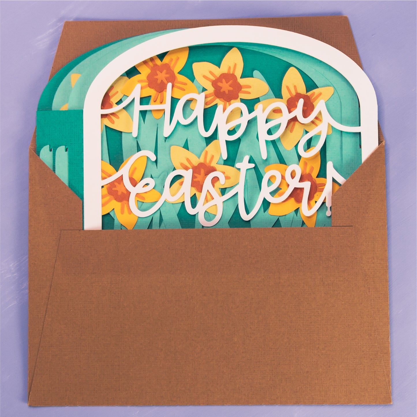 Daffodils Happy Easter Card - Shadow Box Card SVG