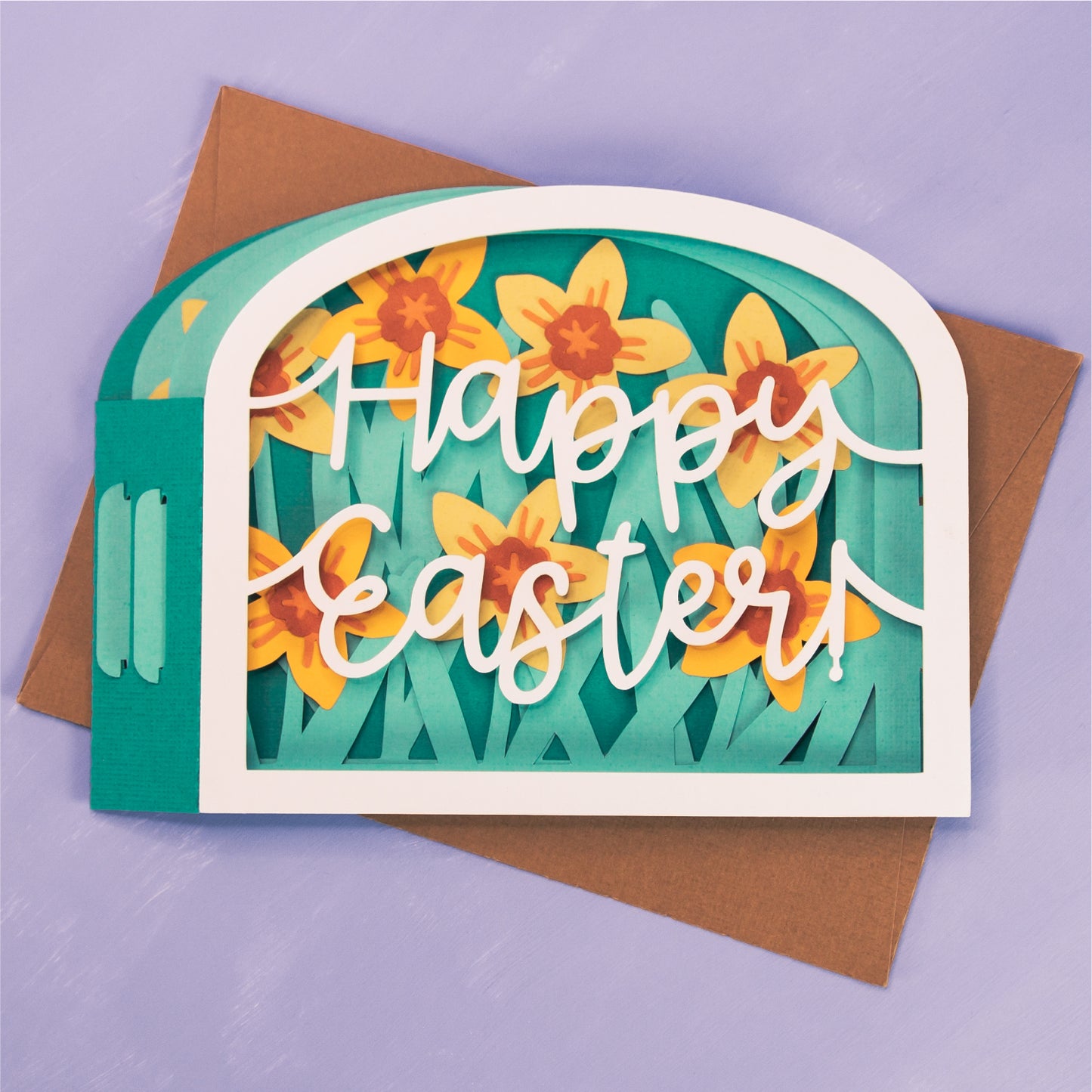 Daffodils Happy Easter Card - Shadow Box Card SVG