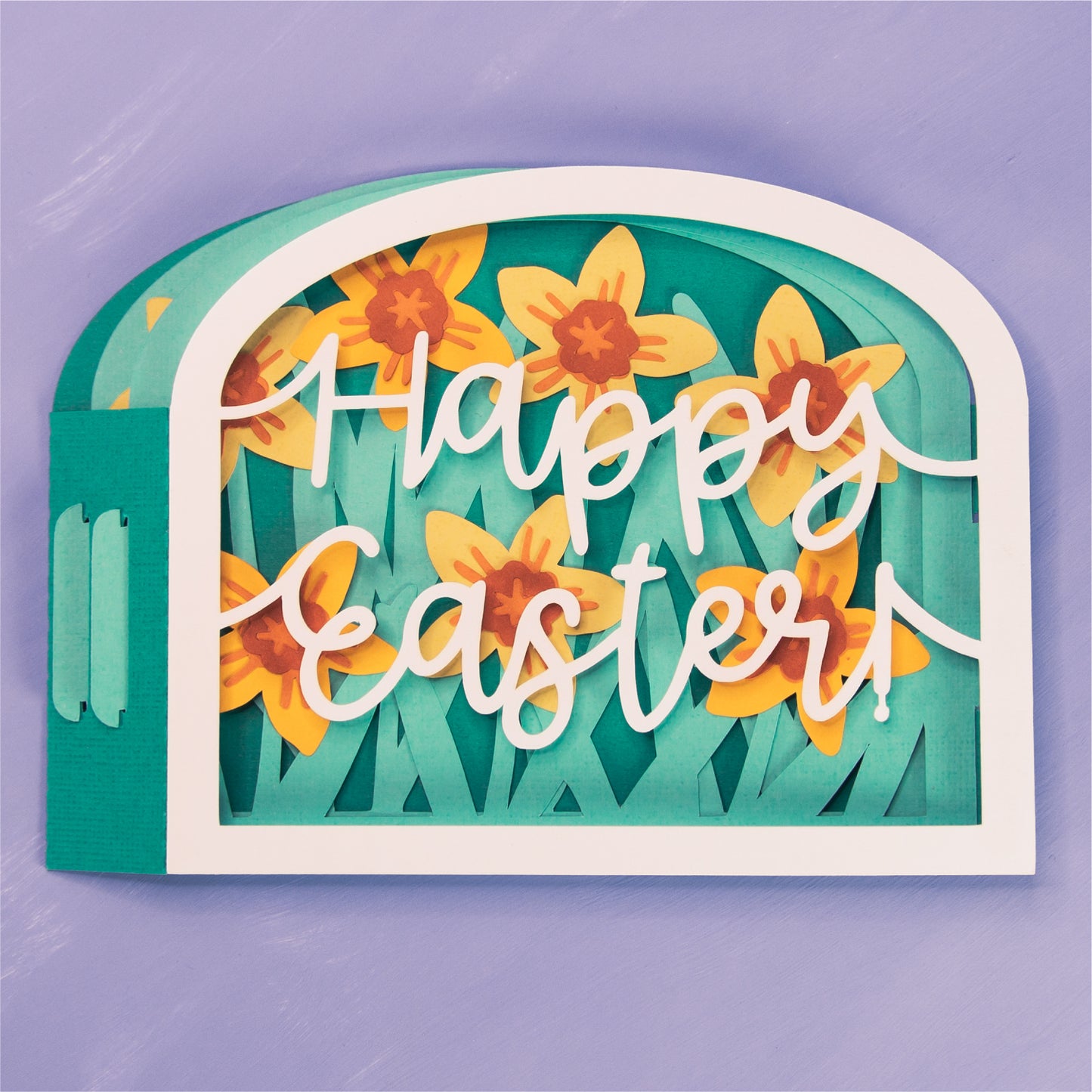 Daffodils Happy Easter Card - Shadow Box Card SVG
