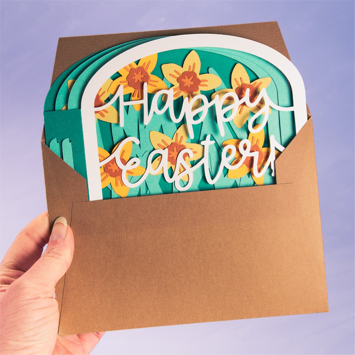 Daffodils Happy Easter Card - Shadow Box Card SVG