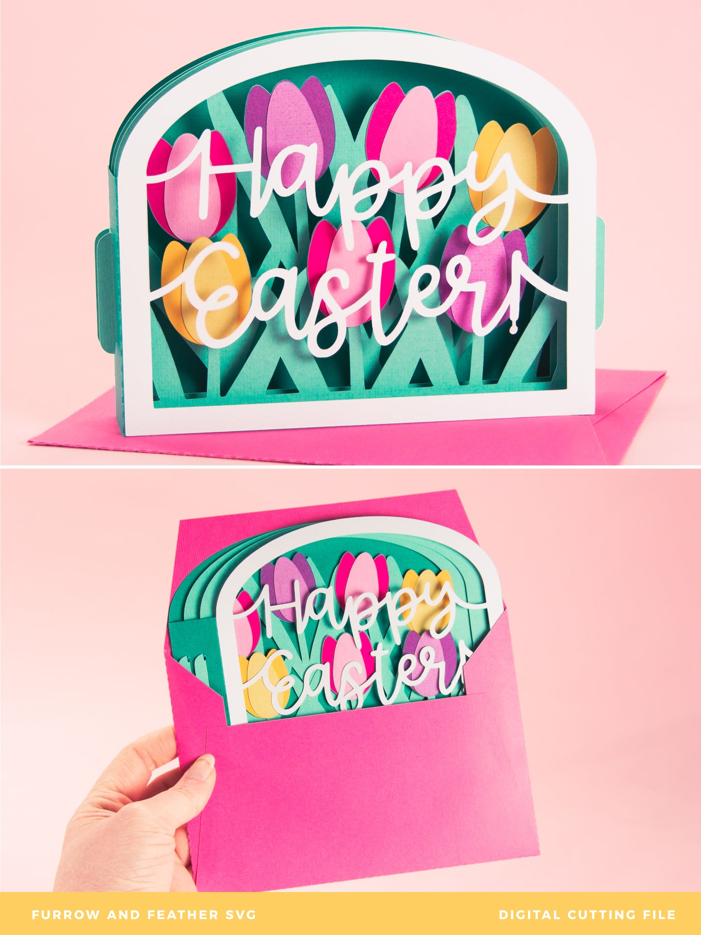 Tulips Happy Easter Card - Shadow Box Card SVG