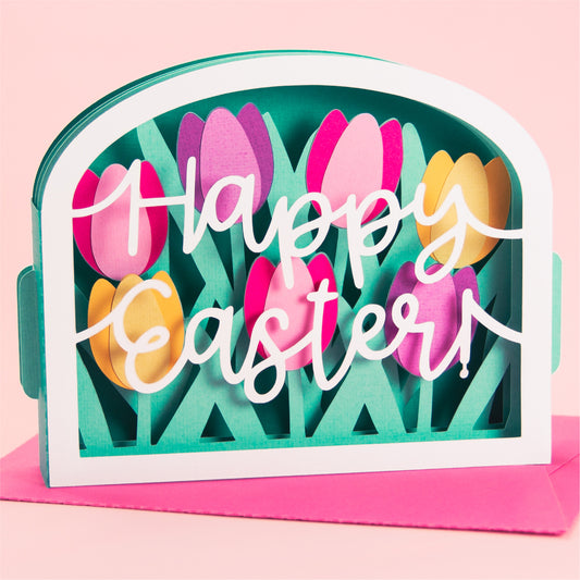 Tulips Happy Easter Card - Shadow Box Card SVG
