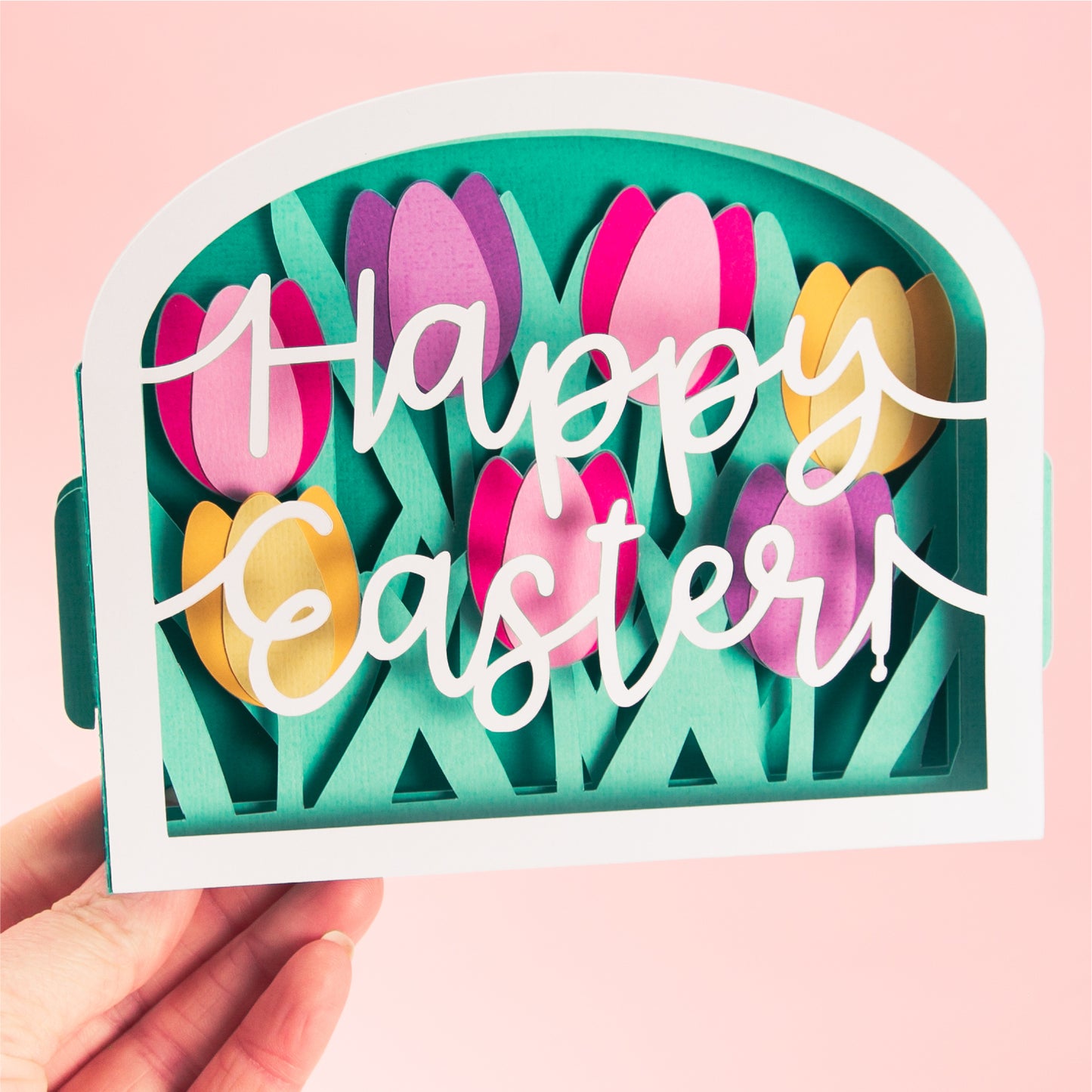 Tulips Happy Easter Card - Shadow Box Card SVG