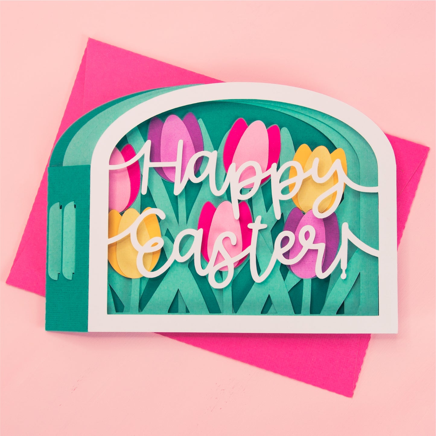 Tulips Happy Easter Card - Shadow Box Card SVG