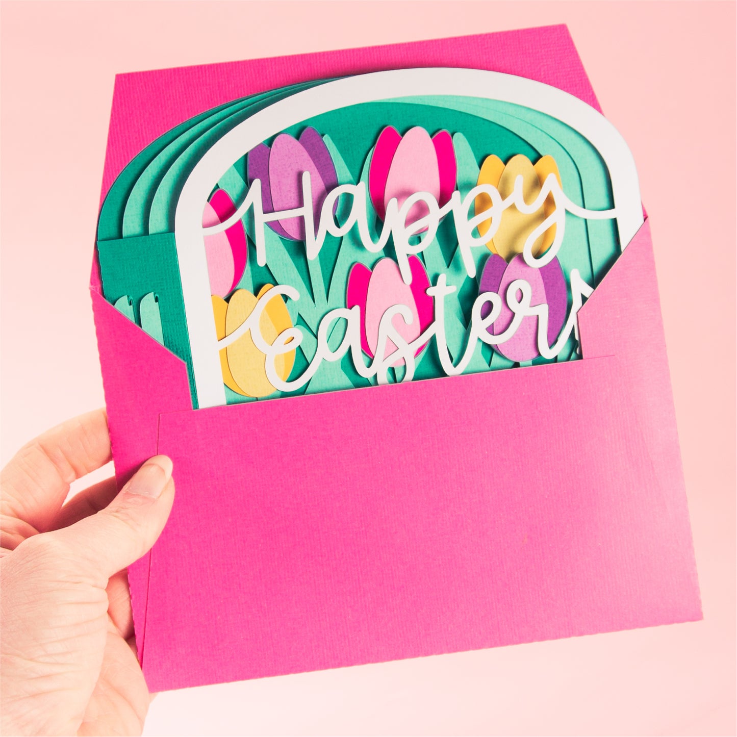 Tulips Happy Easter Card - Shadow Box Card SVG