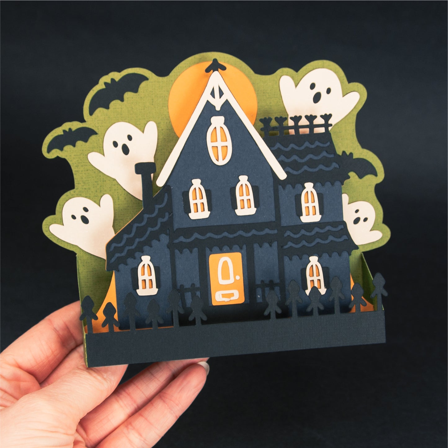 Haunted House with Ghosts Card - 3D Halloween SVG