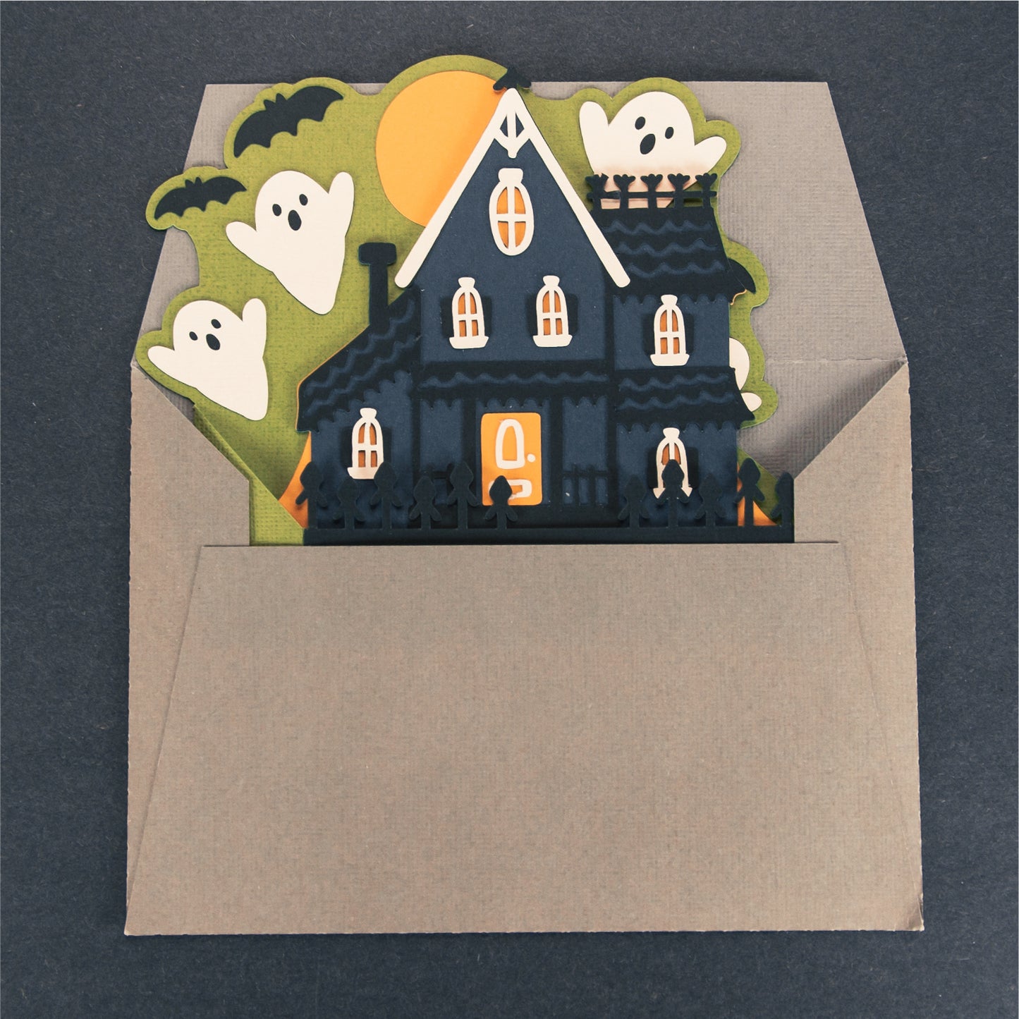 Haunted House with Ghosts Card - 3D Halloween SVG