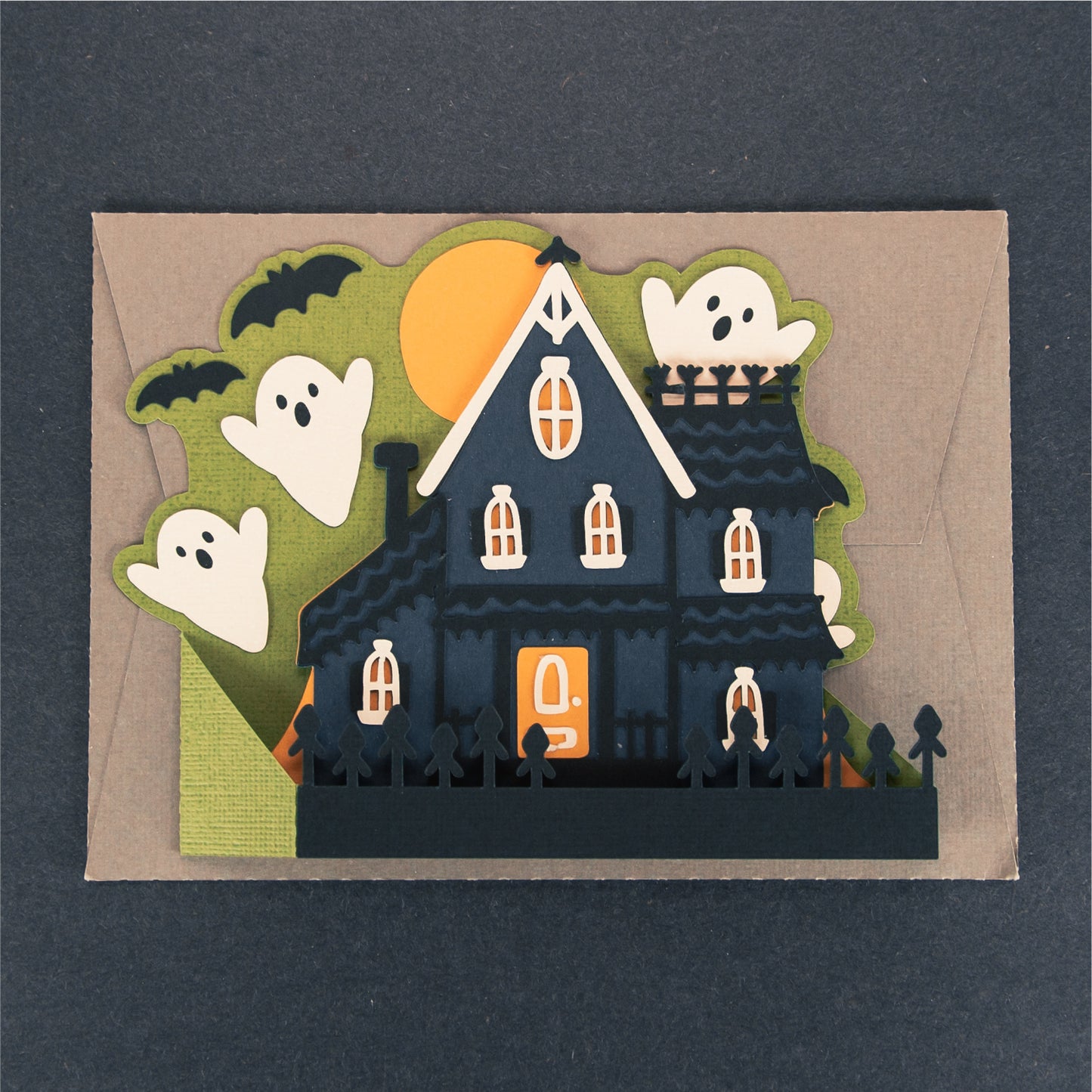 Haunted House with Ghosts Card - 3D Halloween SVG