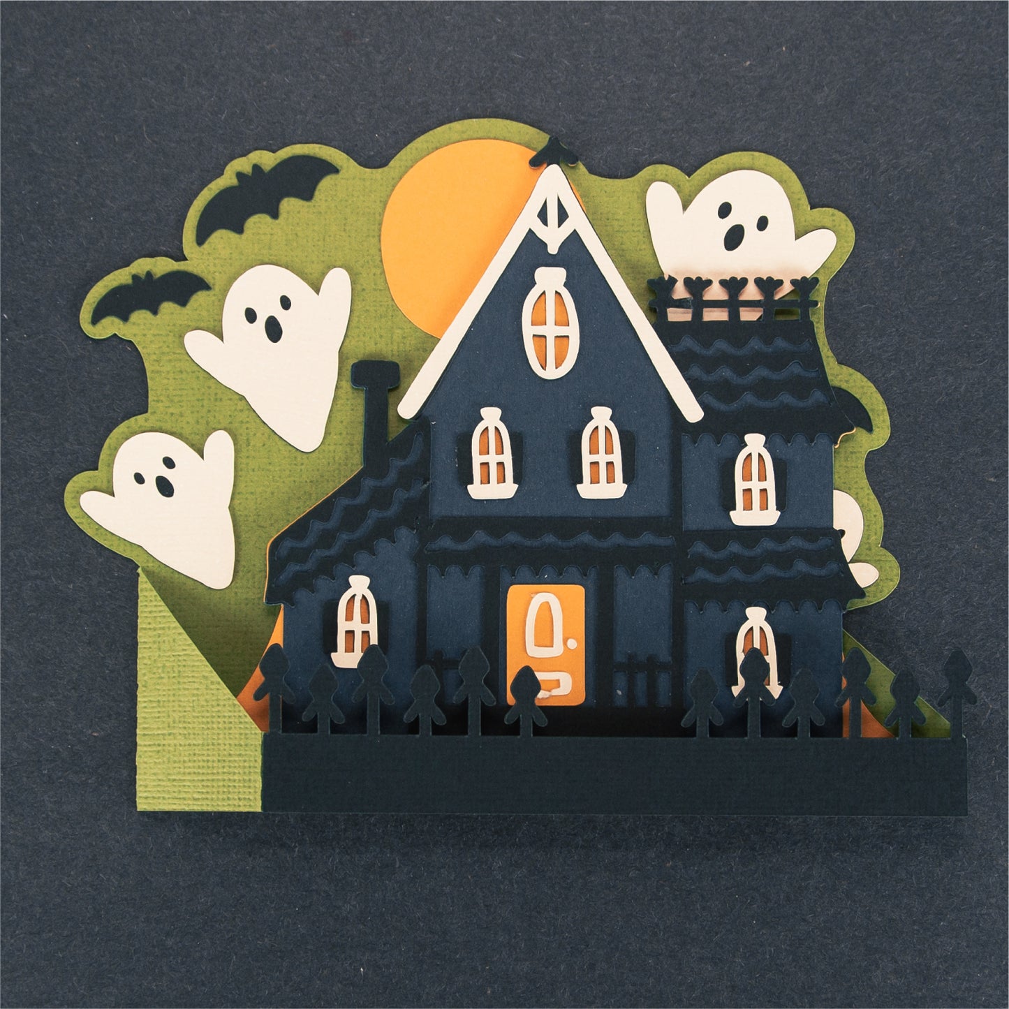 Haunted House with Ghosts Card - 3D Halloween SVG