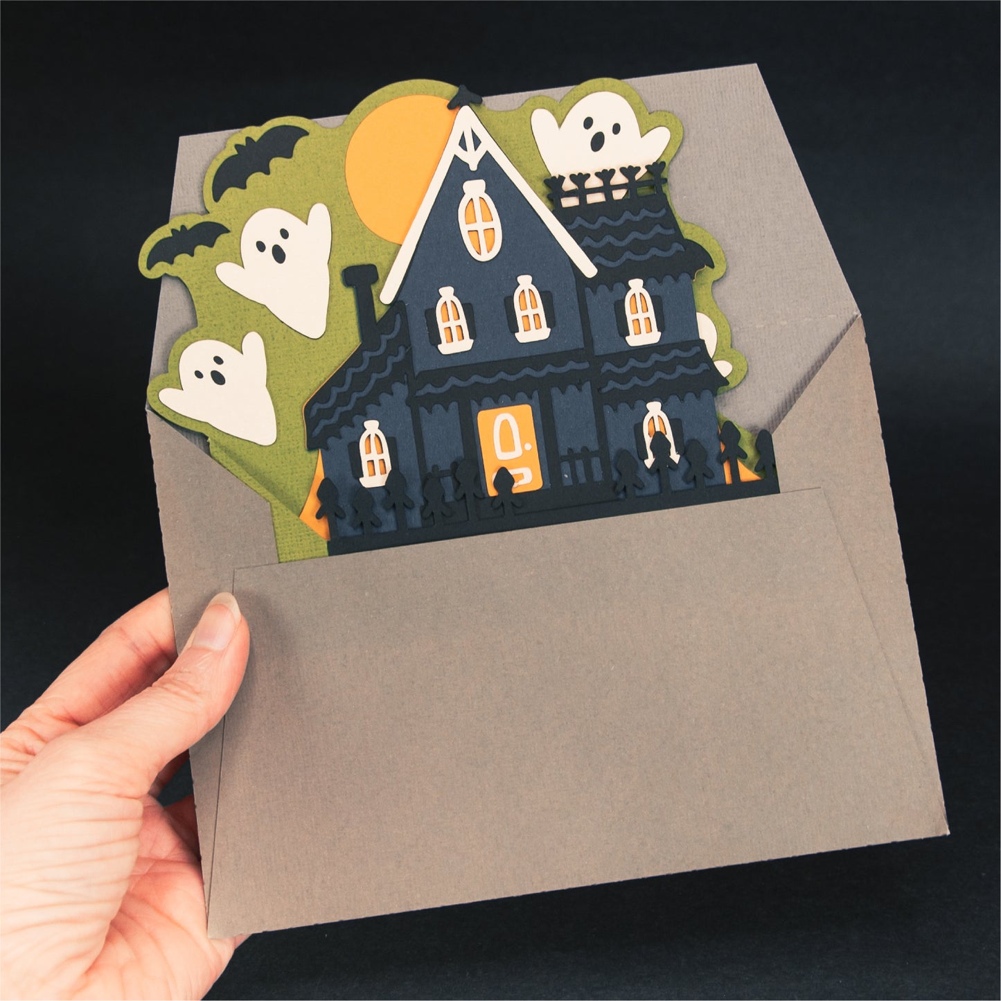 Haunted House with Ghosts Card - 3D Halloween SVG