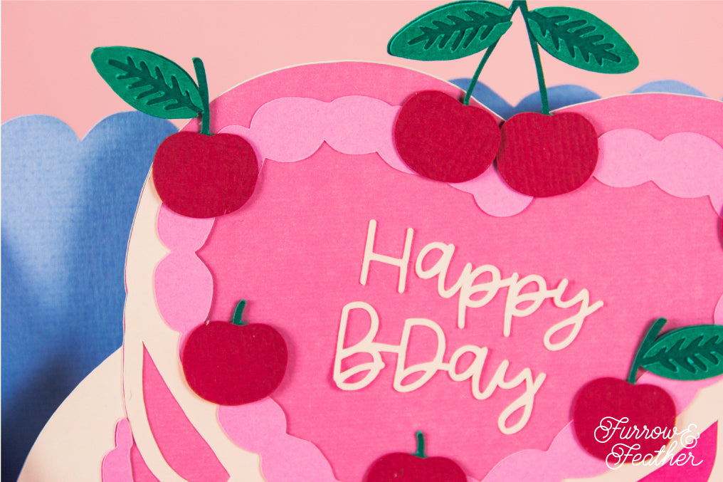 Heart Cake with Cherries Card - 3D Birthday Card SVG