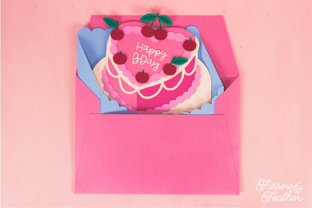 Heart Cake with Cherries Card - 3D Birthday Card SVG