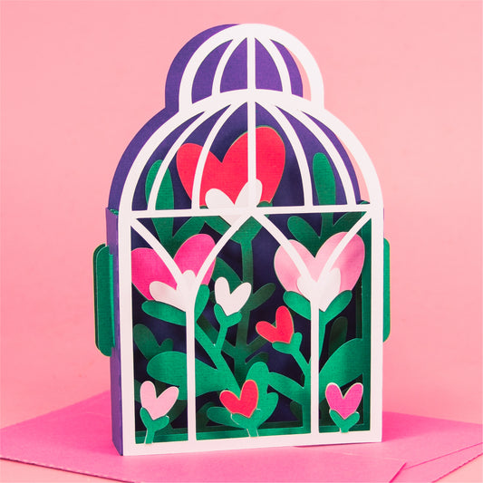 Heart Flowers in Birdcage Card - 3D Valentine's Day Card SVG