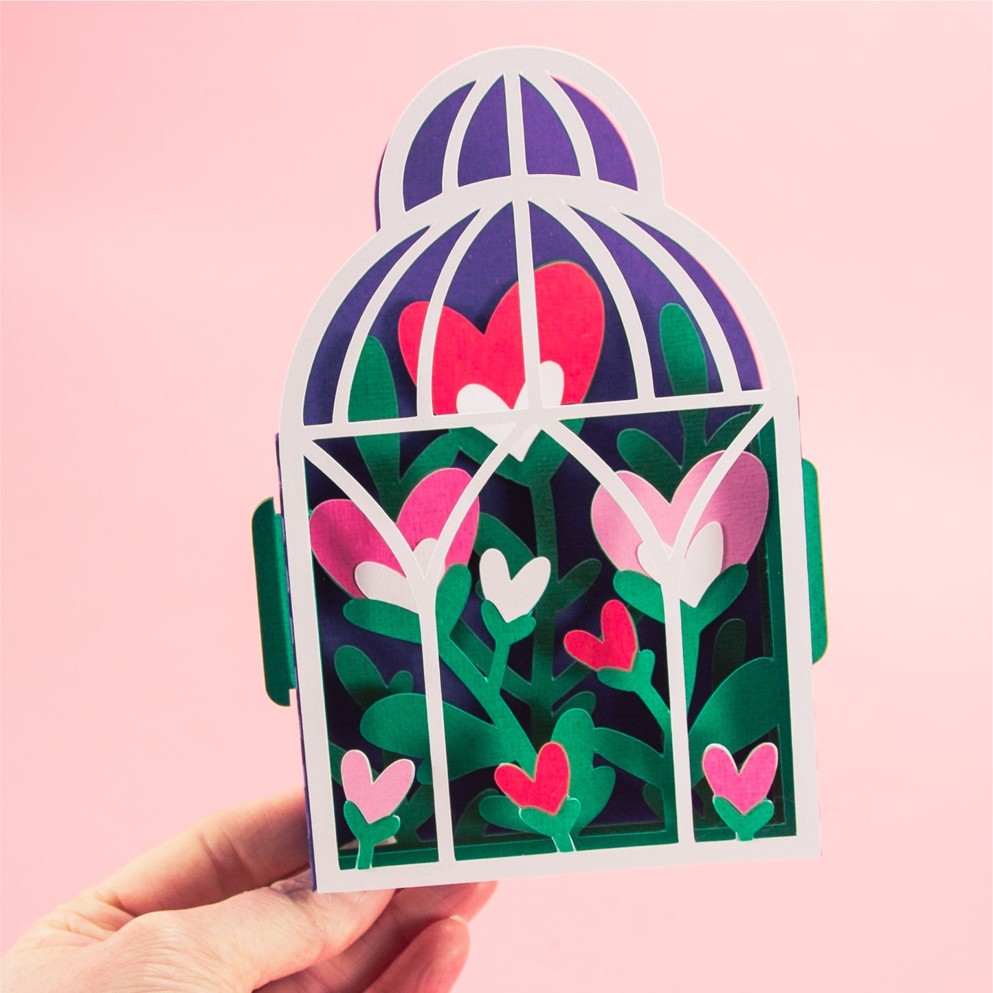 Heart Flowers in Birdcage Card - 3D Valentine's Day Card SVG