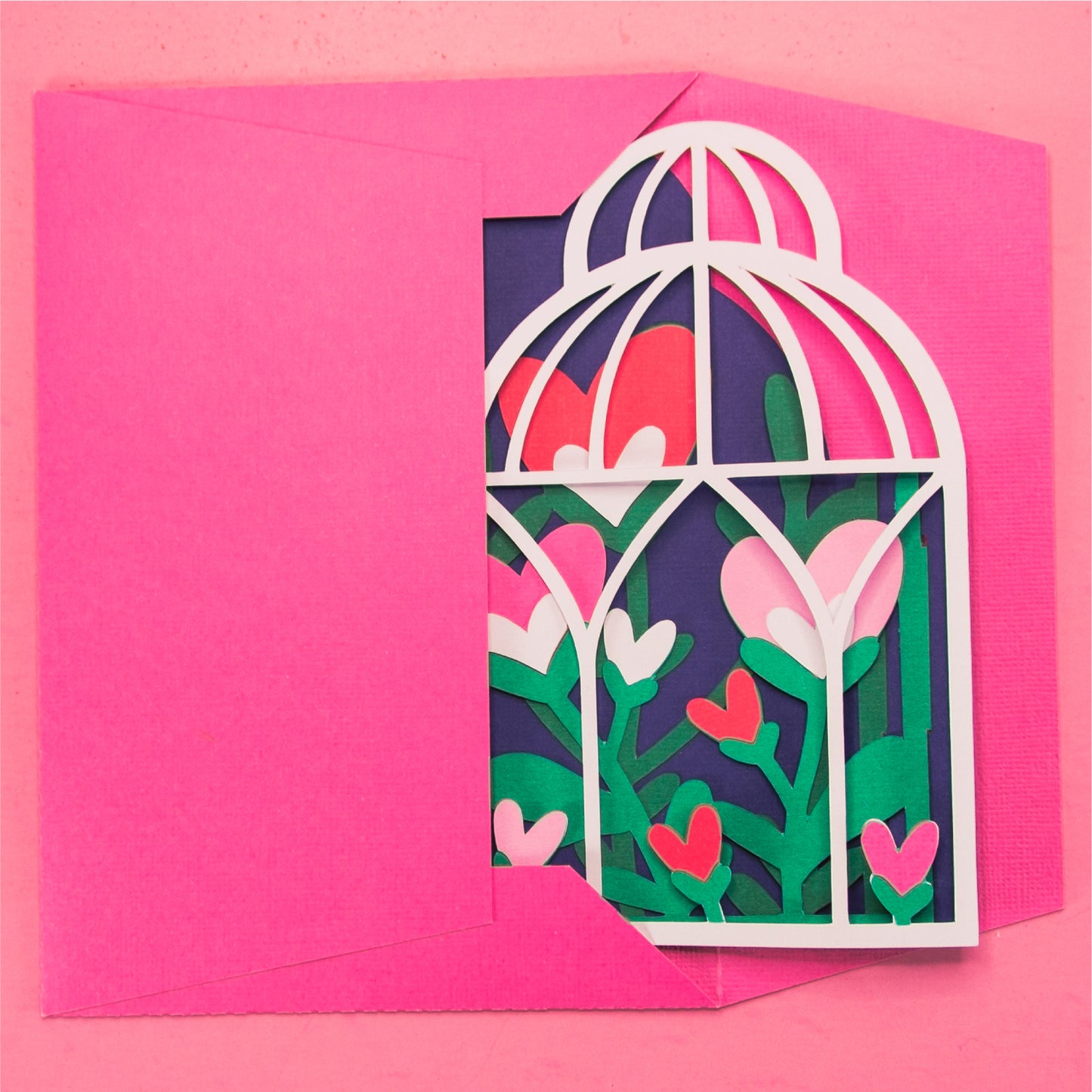 Heart Flowers in Birdcage Card - 3D Valentine's Day Card SVG