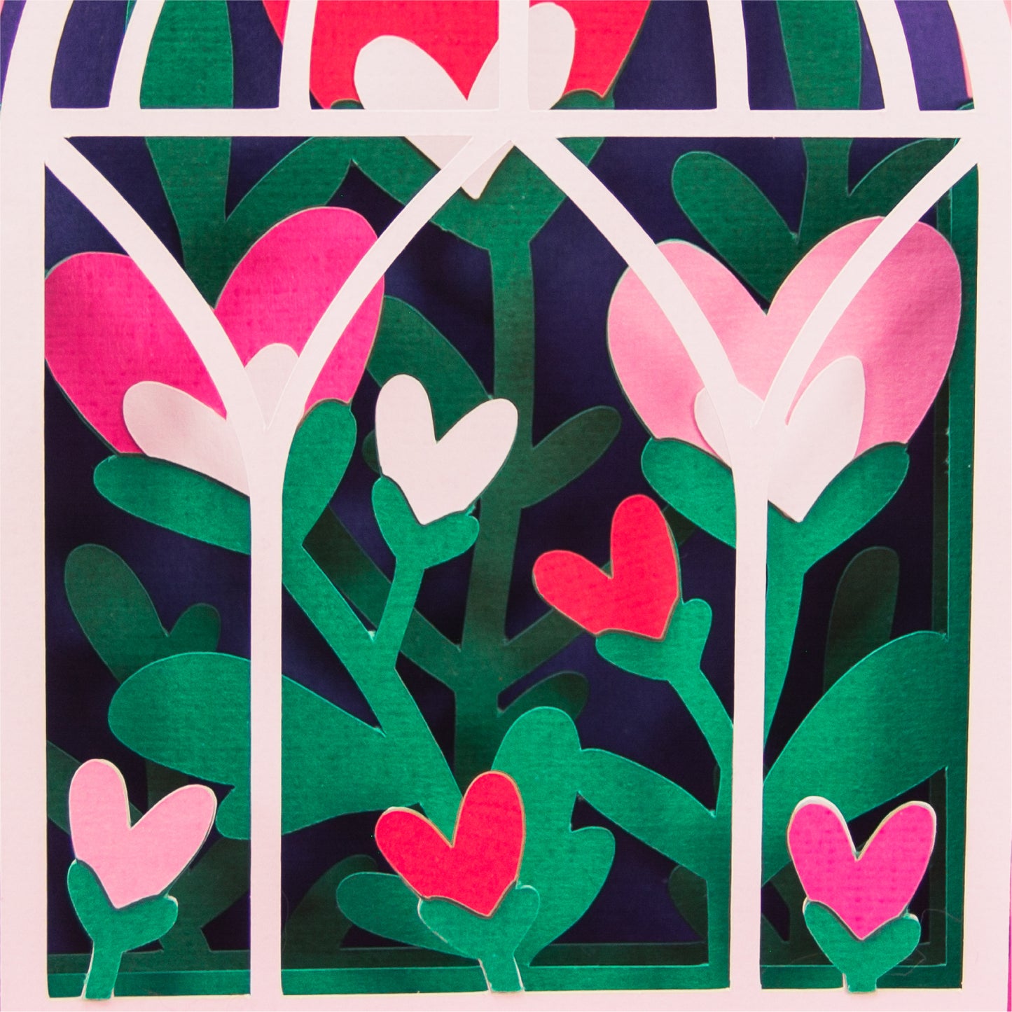 Heart Flowers in Birdcage Card - 3D Valentine's Day Card SVG