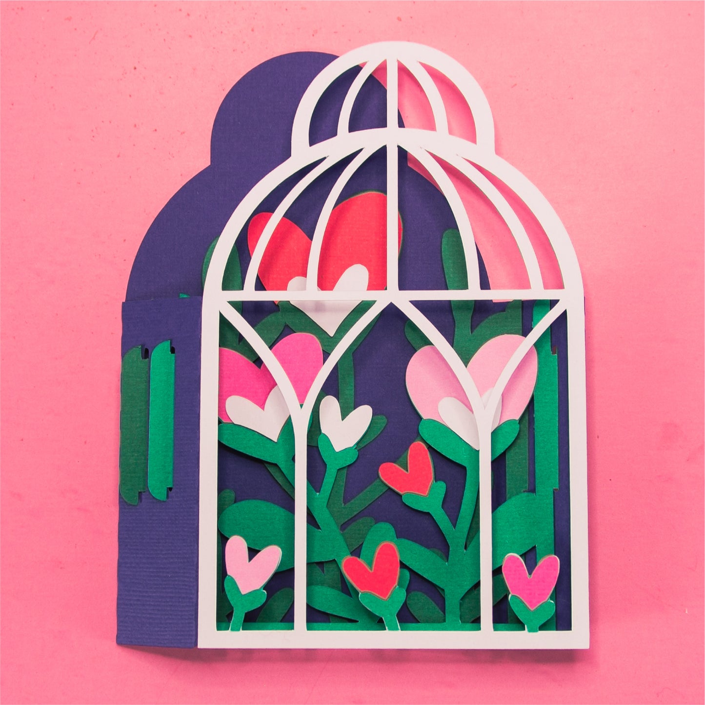 Heart Flowers in Birdcage Card - 3D Valentine's Day Card SVG