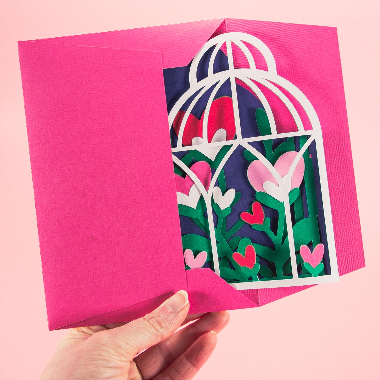 Heart Flowers in Birdcage Card - 3D Valentine's Day Card SVG