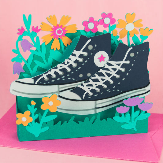 High Top Sneakers with Flowers Card - 3D Card SVG