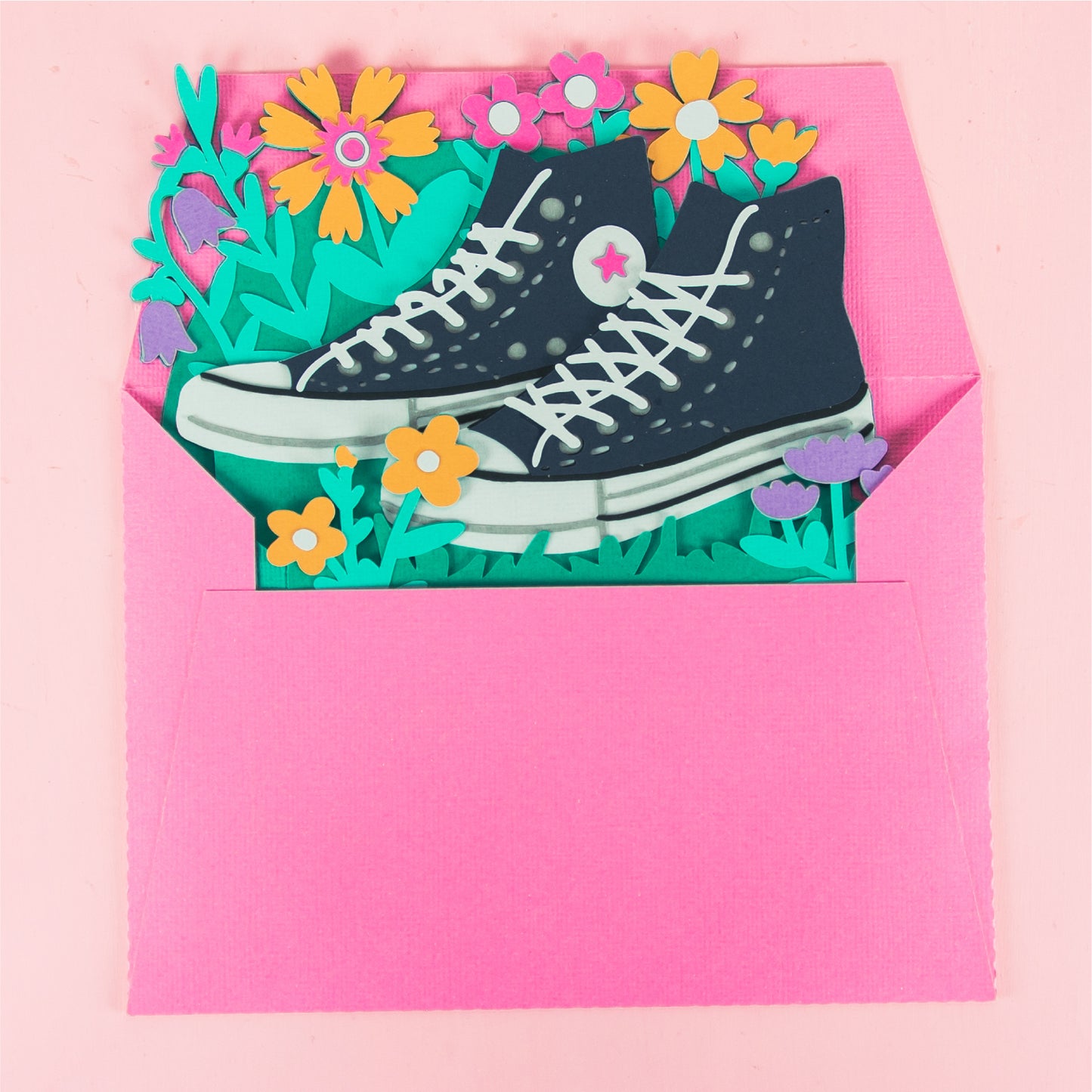 High Top Sneakers with Flowers Card - 3D Card SVG