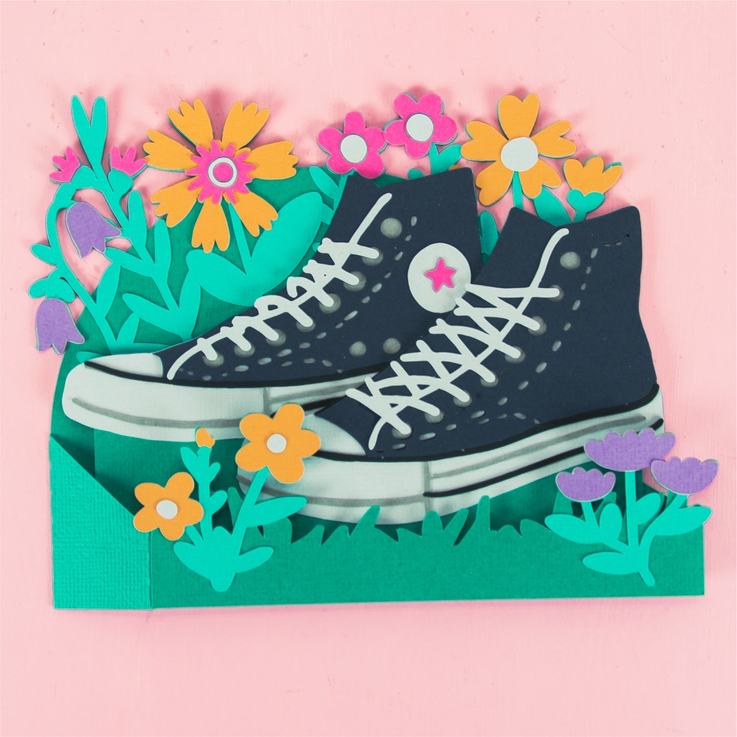 High Top Sneakers with Flowers Card - 3D Card SVG