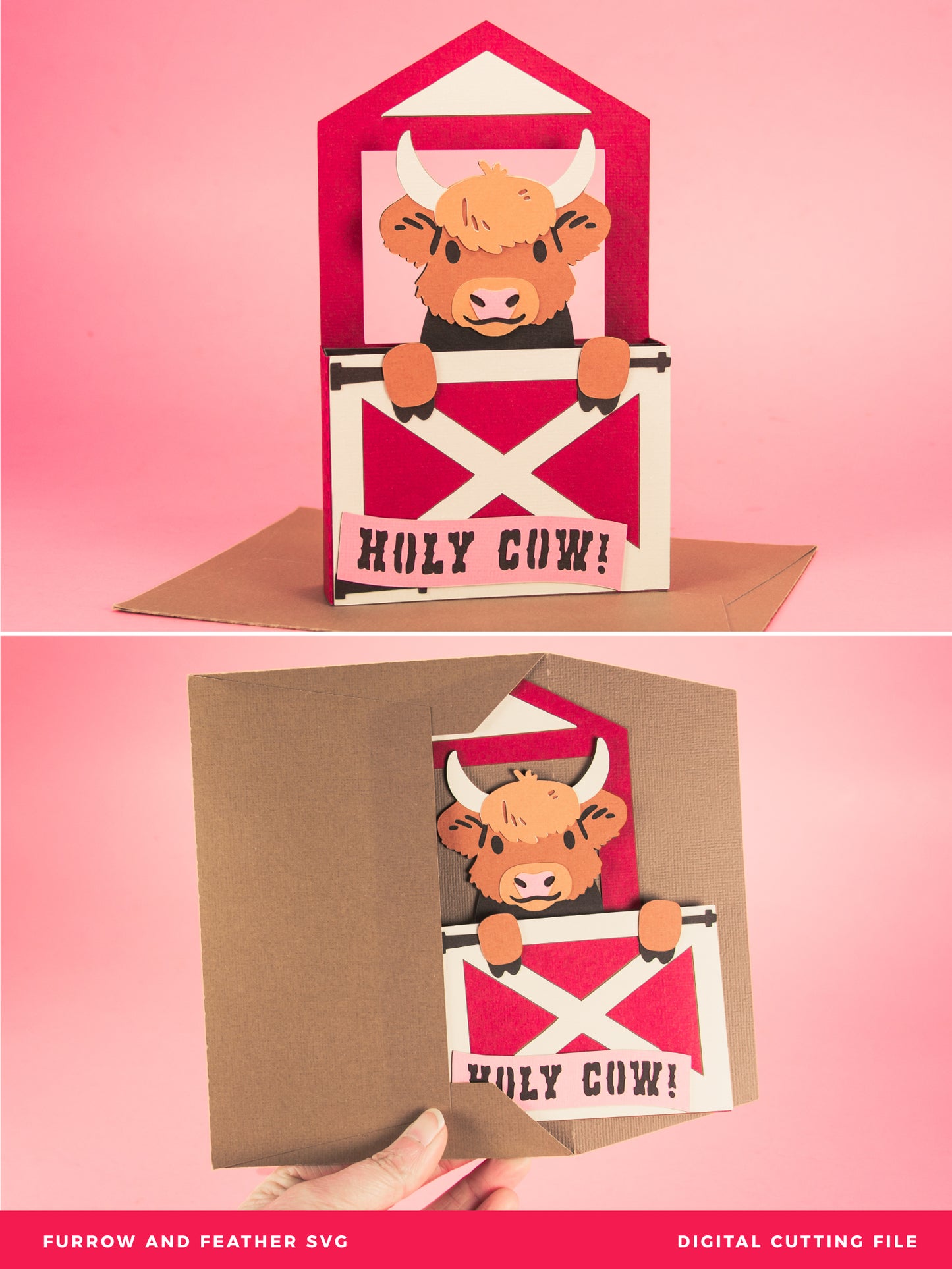 Highland Cow Stall Card - 3D Card SVG