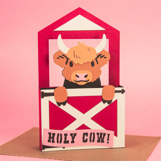 Highland Cow Stall Card - 3D Card SVG