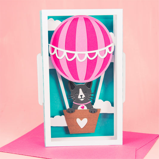 Cat Hot Air Balloon SVG - Birthday Card SVG