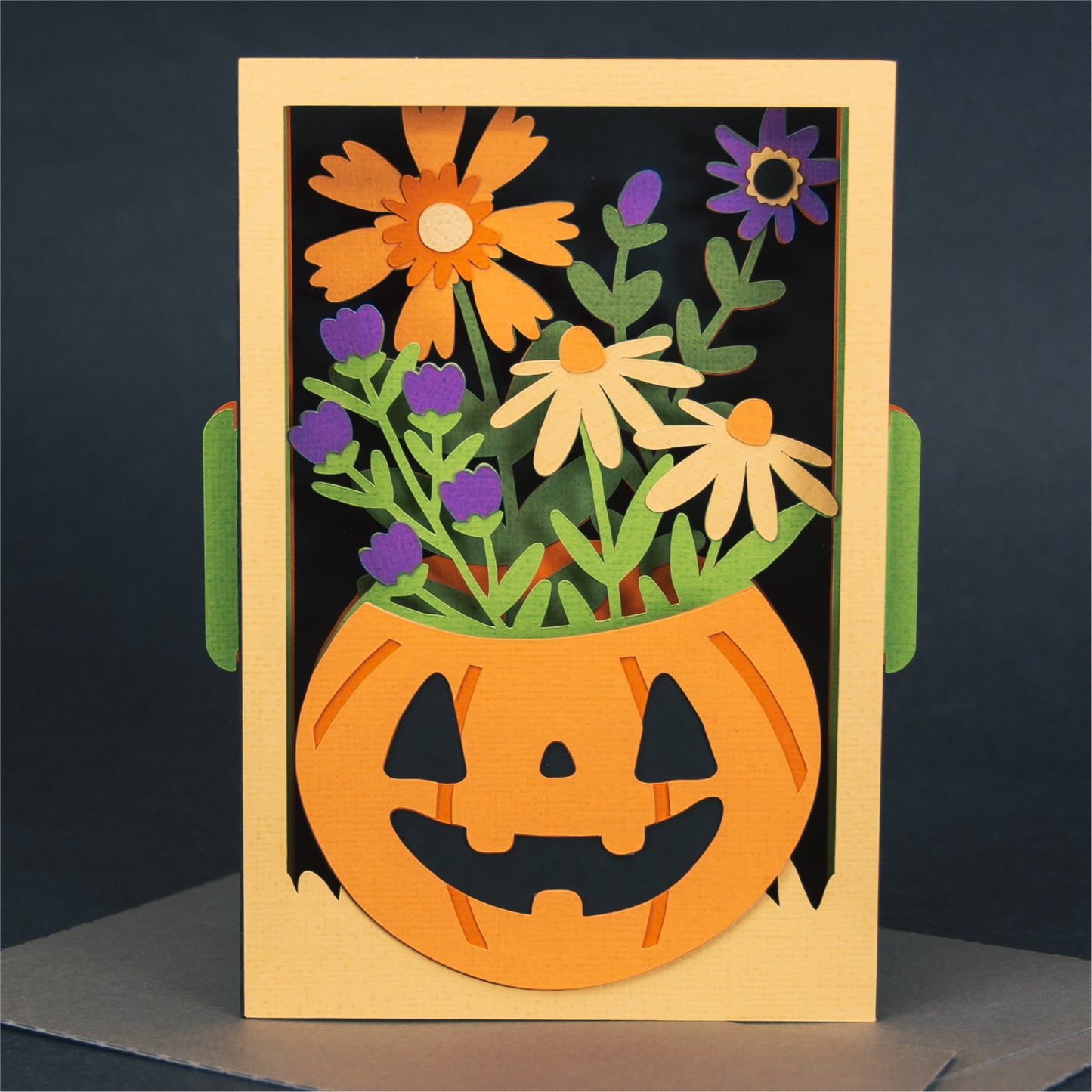 Jack-O-Lantern with Flowers Card - 3D Halloween SVG