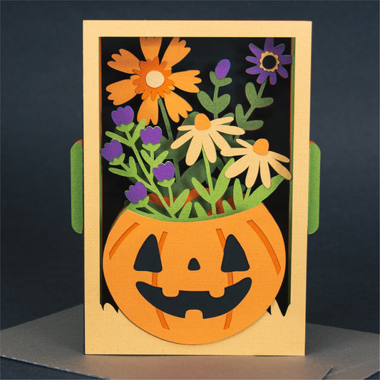 Jack-O-Lantern with Flowers Card - 3D Halloween SVG