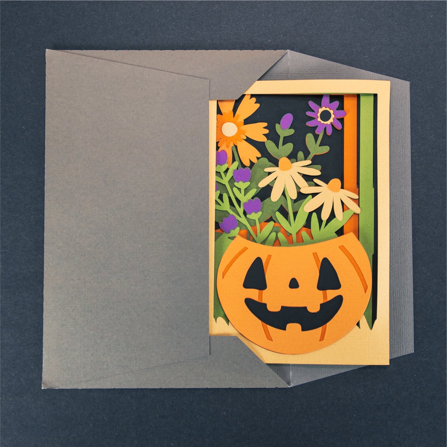 Jack-O-Lantern with Flowers Card - 3D Halloween SVG