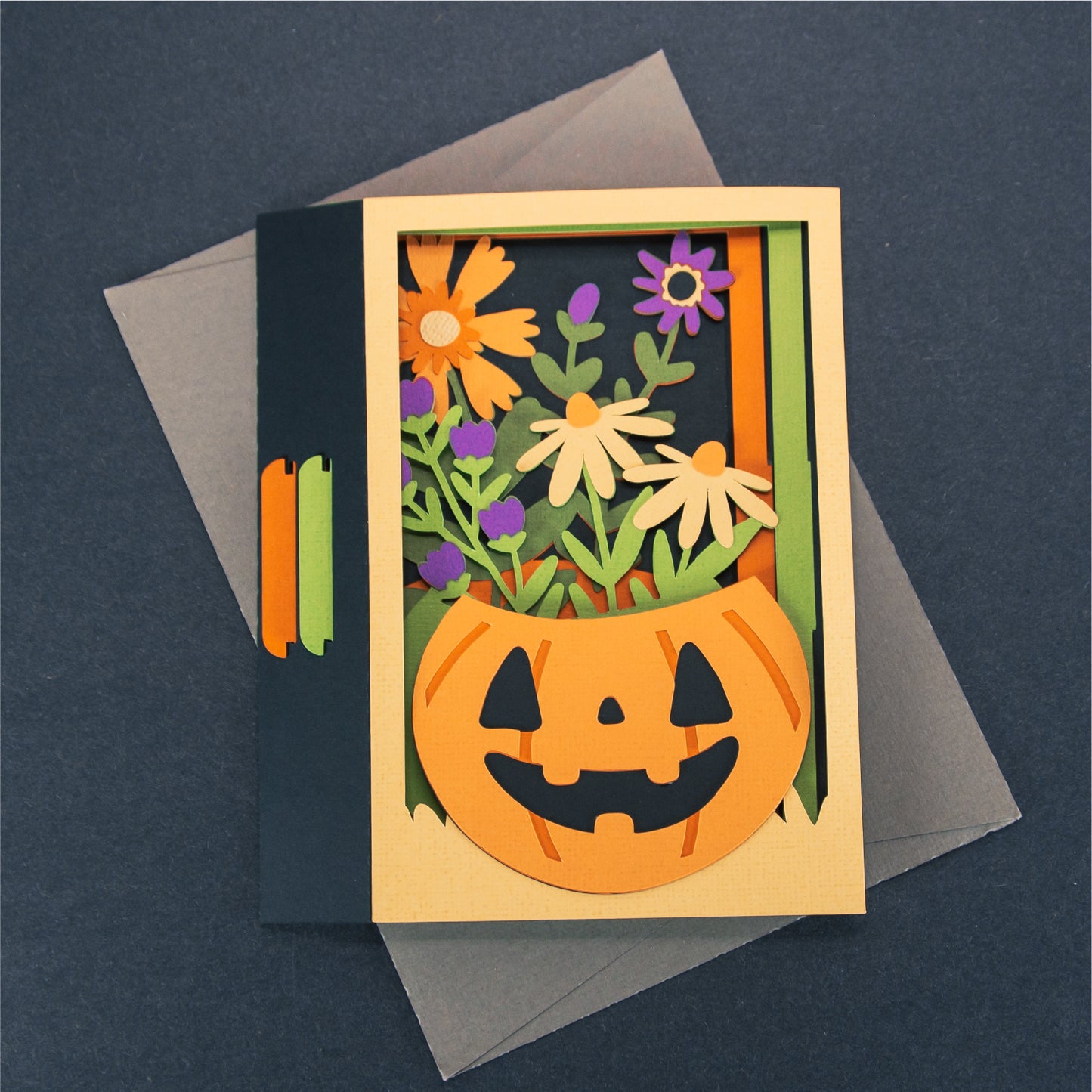 Jack-O-Lantern with Flowers Card - 3D Halloween SVG