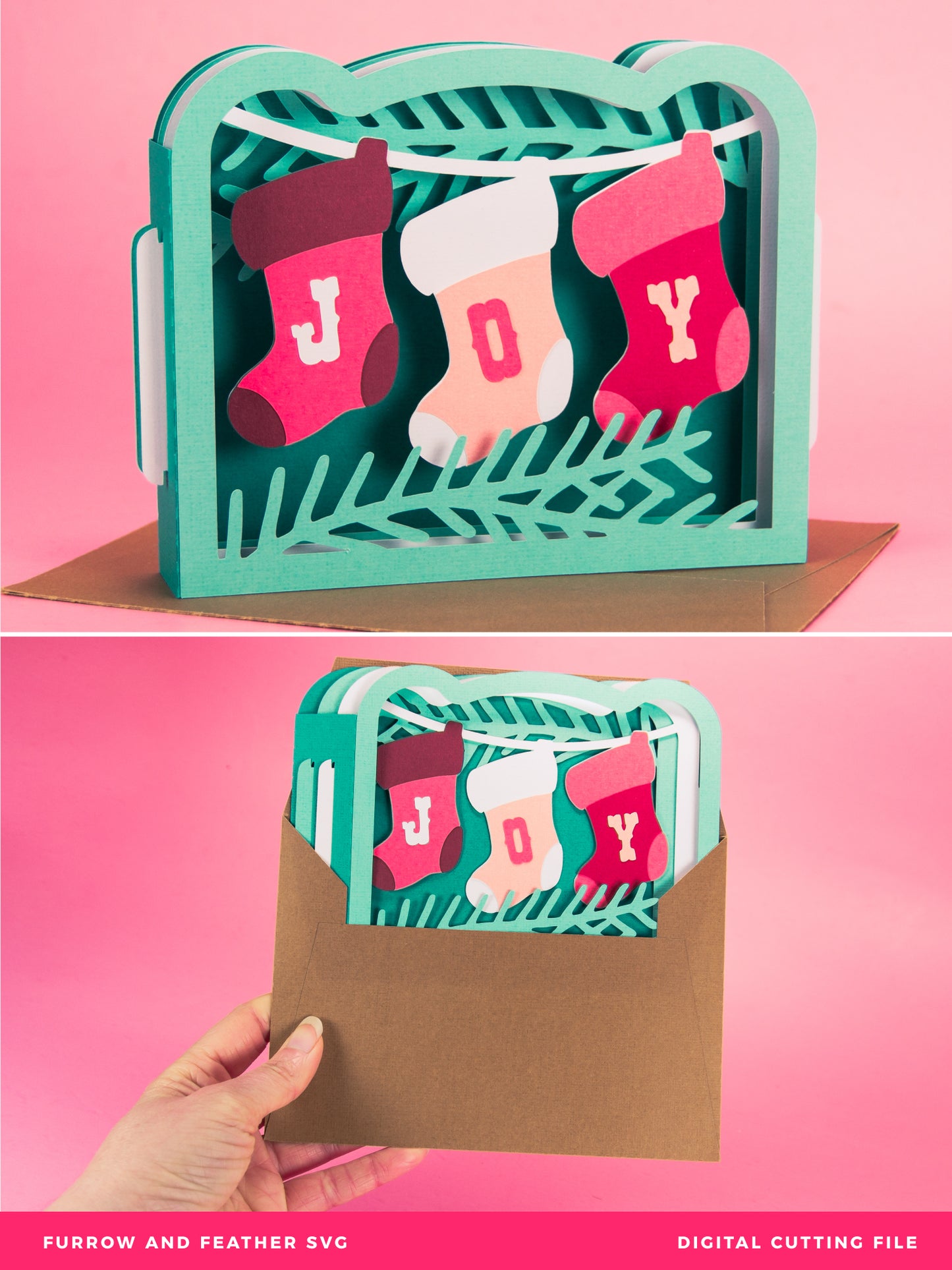 Joy Stockings Card - 3D Christmas Card SVG