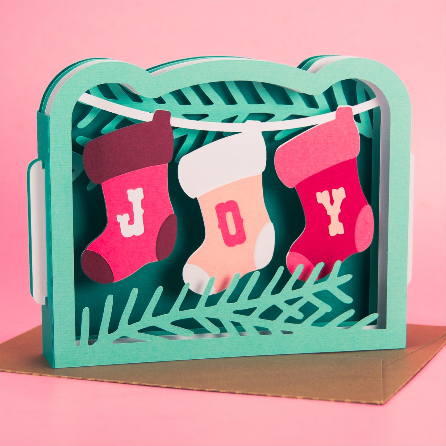 Joy Stockings Card - 3D Christmas Card SVG