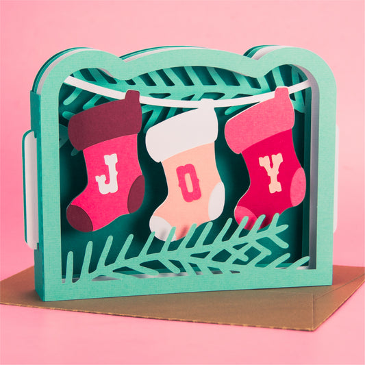 Joy Stockings Card - 3D Christmas Card SVG