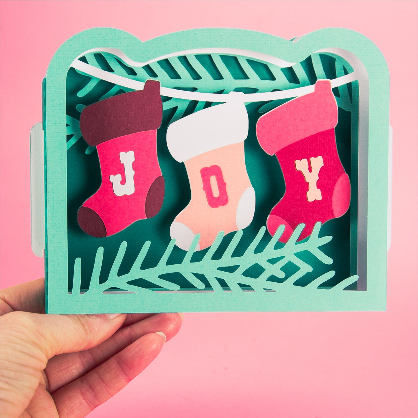 Joy Stockings Card - 3D Christmas Card SVG