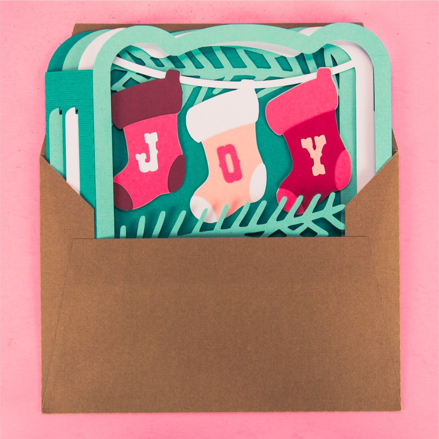 Joy Stockings Card - 3D Christmas Card SVG