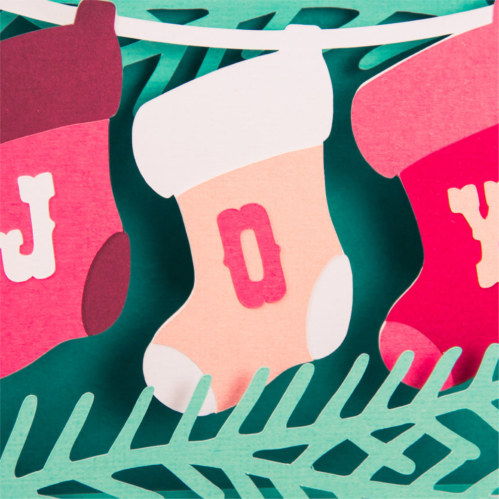 Joy Stockings Card - 3D Christmas Card SVG – Furrow and Feather SVG