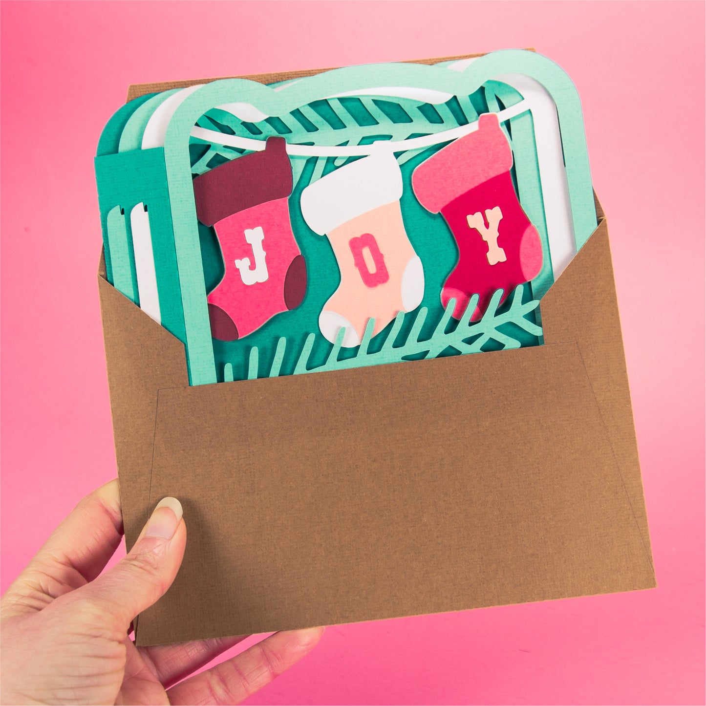 Joy Stockings Card - 3D Christmas Card SVG