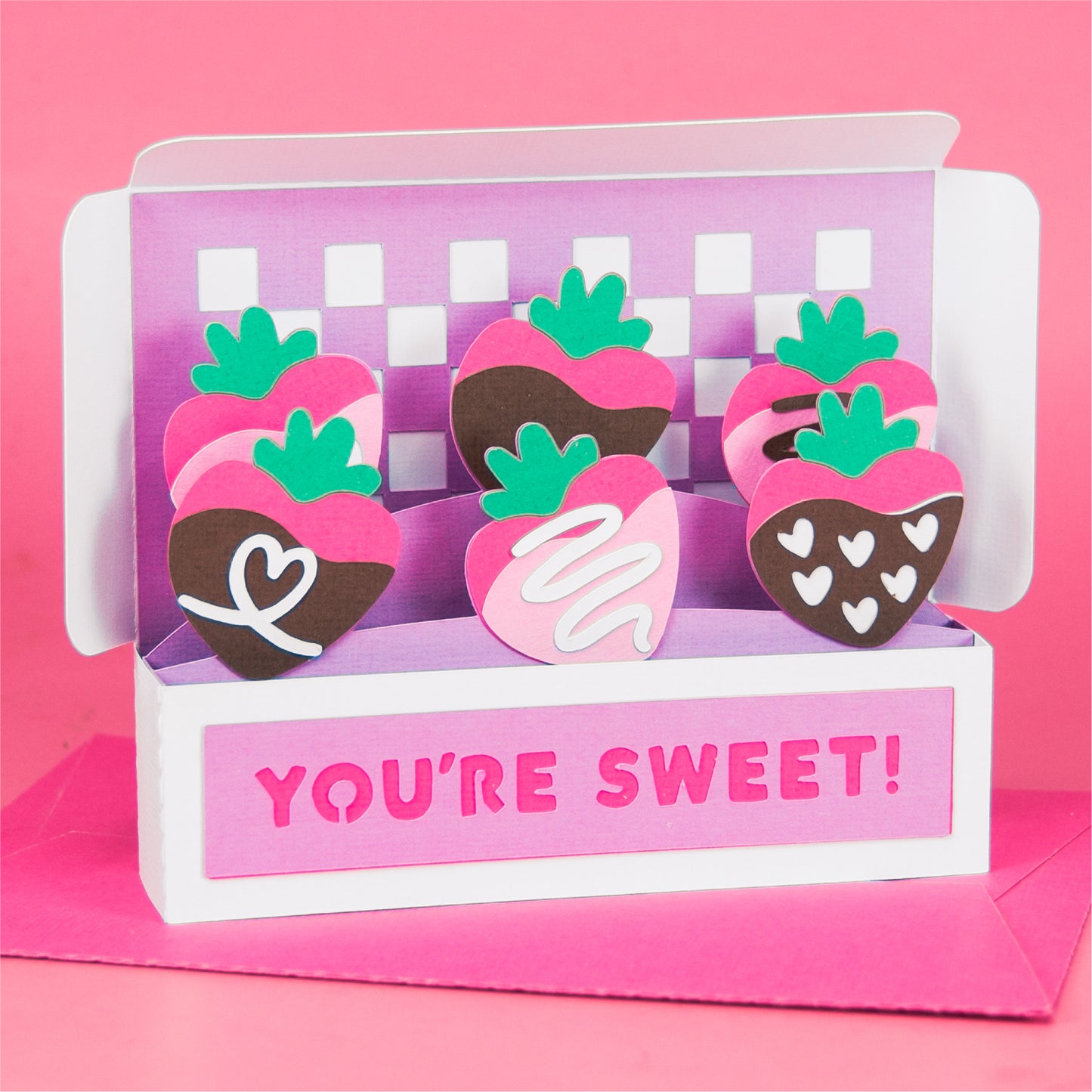Layered Chocolate Covered Strawberries Card - 3D Valentine's Day Card SVG